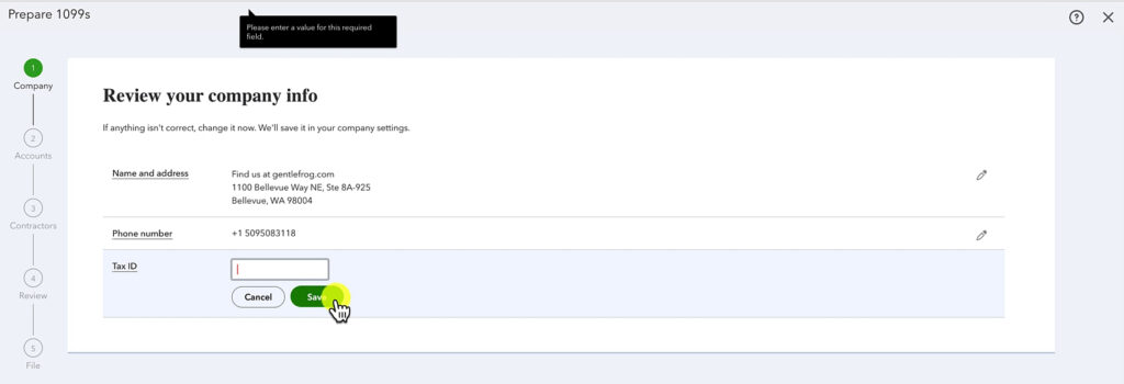 Step 1 in preparing 1099s in QuickBooks Online.