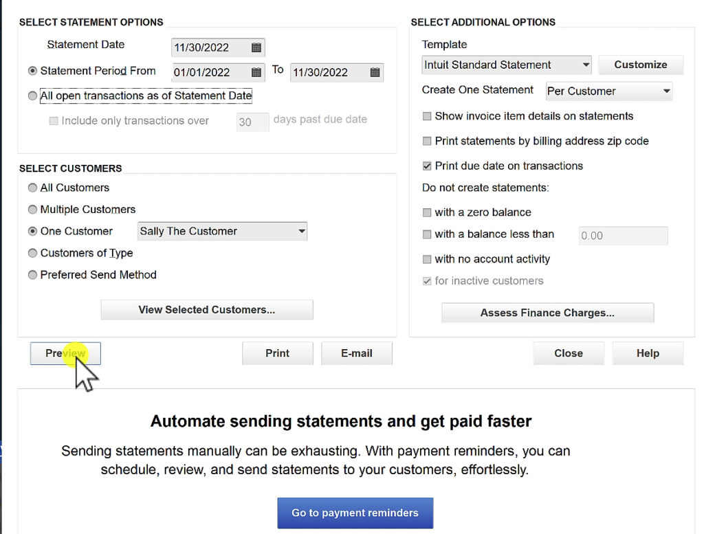 Create a statement for a single customer in QuickBooks Desktop.