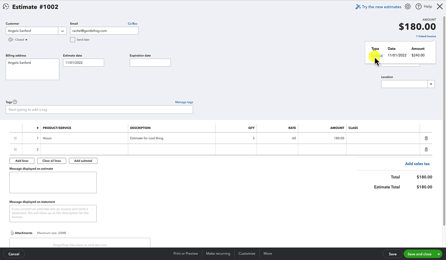 How To Create An Estimate In QuickBooks Online - Gentle Frog ...