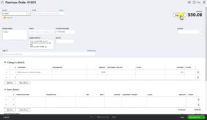 Copy to Bill button on a purchase order in QuickBooks Online.