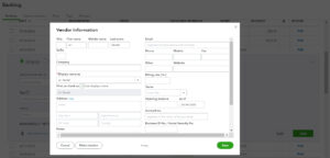 Vendor Information window within the bank feed in QuickBooks Online.