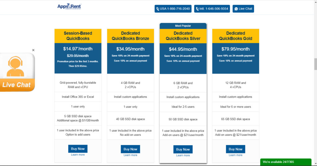 Apps4Rent QuickBooks Desktop remote hosting options.