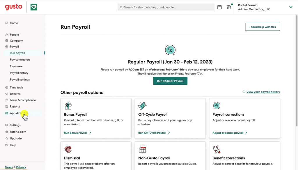 To sync Gusto with QBO you'll start by opening the App Directory.
