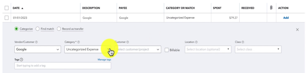 When categorizing Banking in QBO the Category = NAME in the Chart of Accounts.