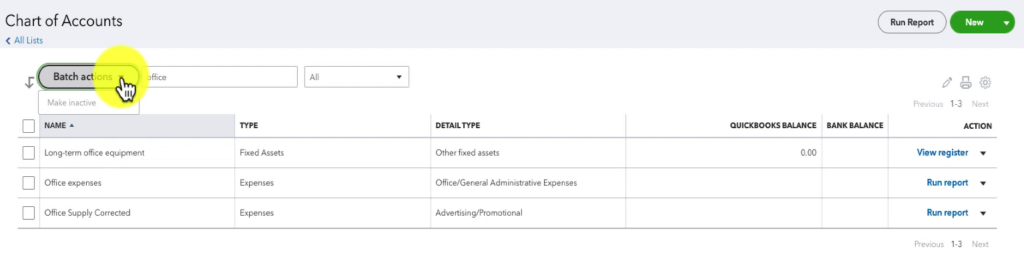 Batch Actions in the QBO CoA.