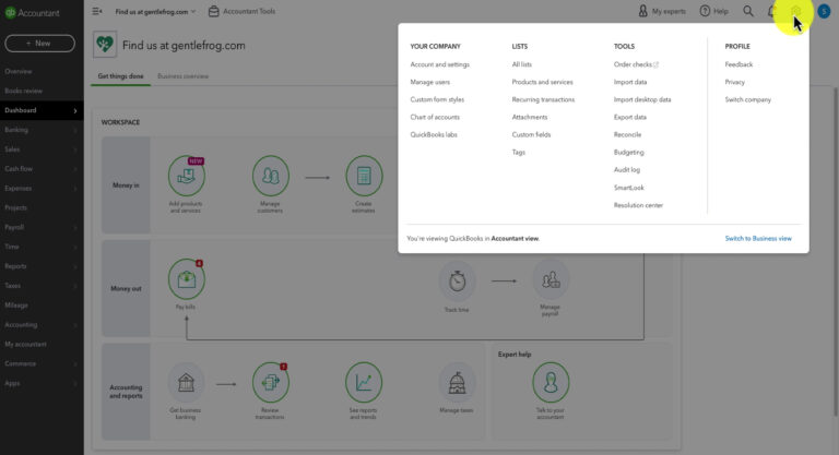 QuickBooks Online Settings Menu Overview - Gentle Frog Bookkeeping and ...