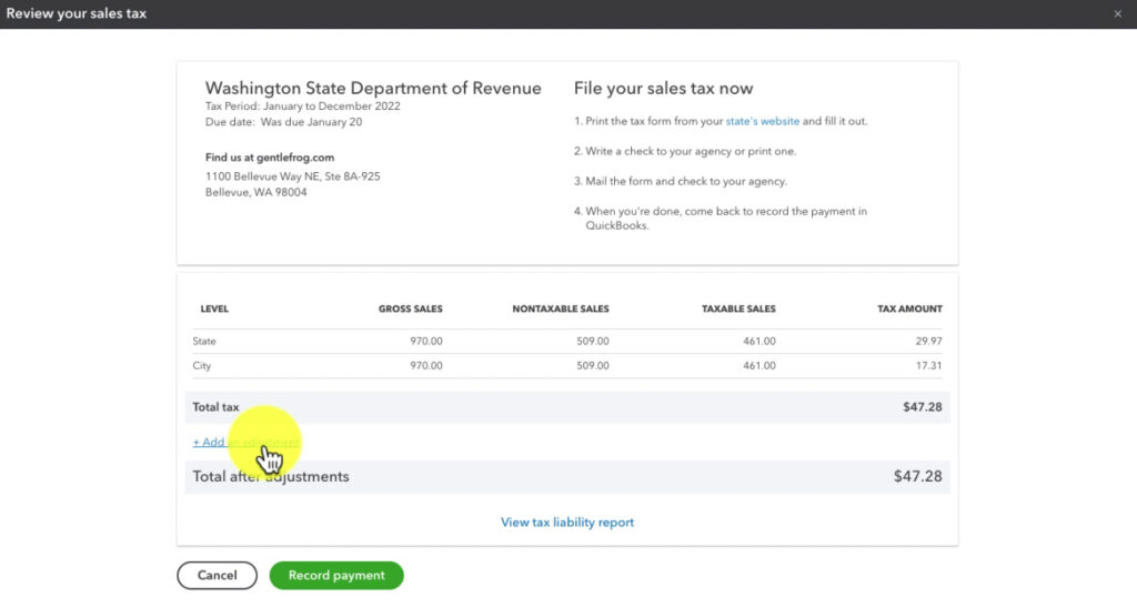 Adding a sales tax adjustment in QBO.