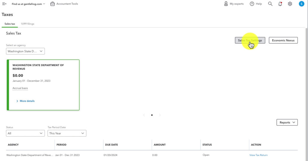Opening Sales Tax Settings in QBO.