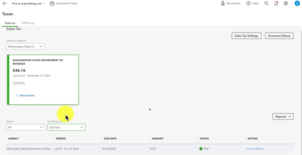 Sales Tax status Paid in QBO.