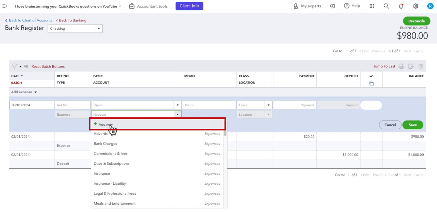 How to Manually Enter Transactions in Your QuickBooks Online Register ...