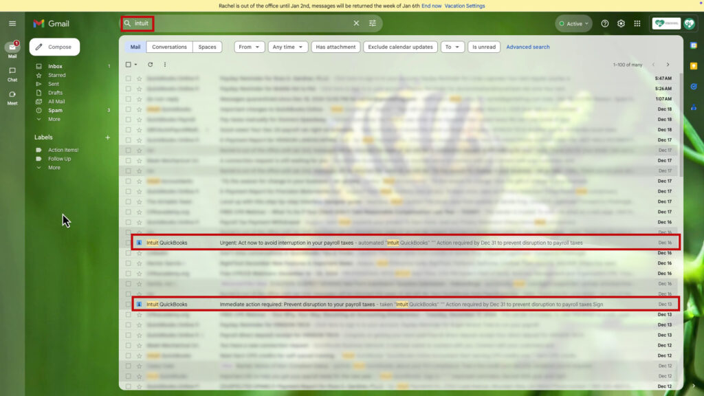 The emails you're looking for from Intuit regarding updates to automated payroll taxes