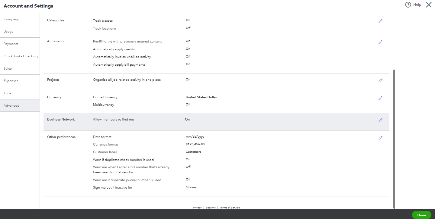 Business Network settings