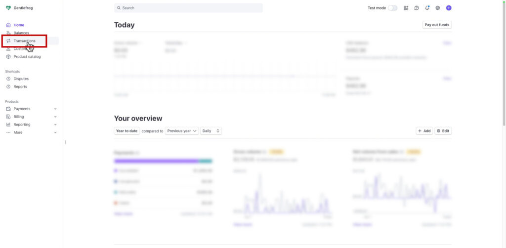 Navigate to Transactions from the Stripe dashboard